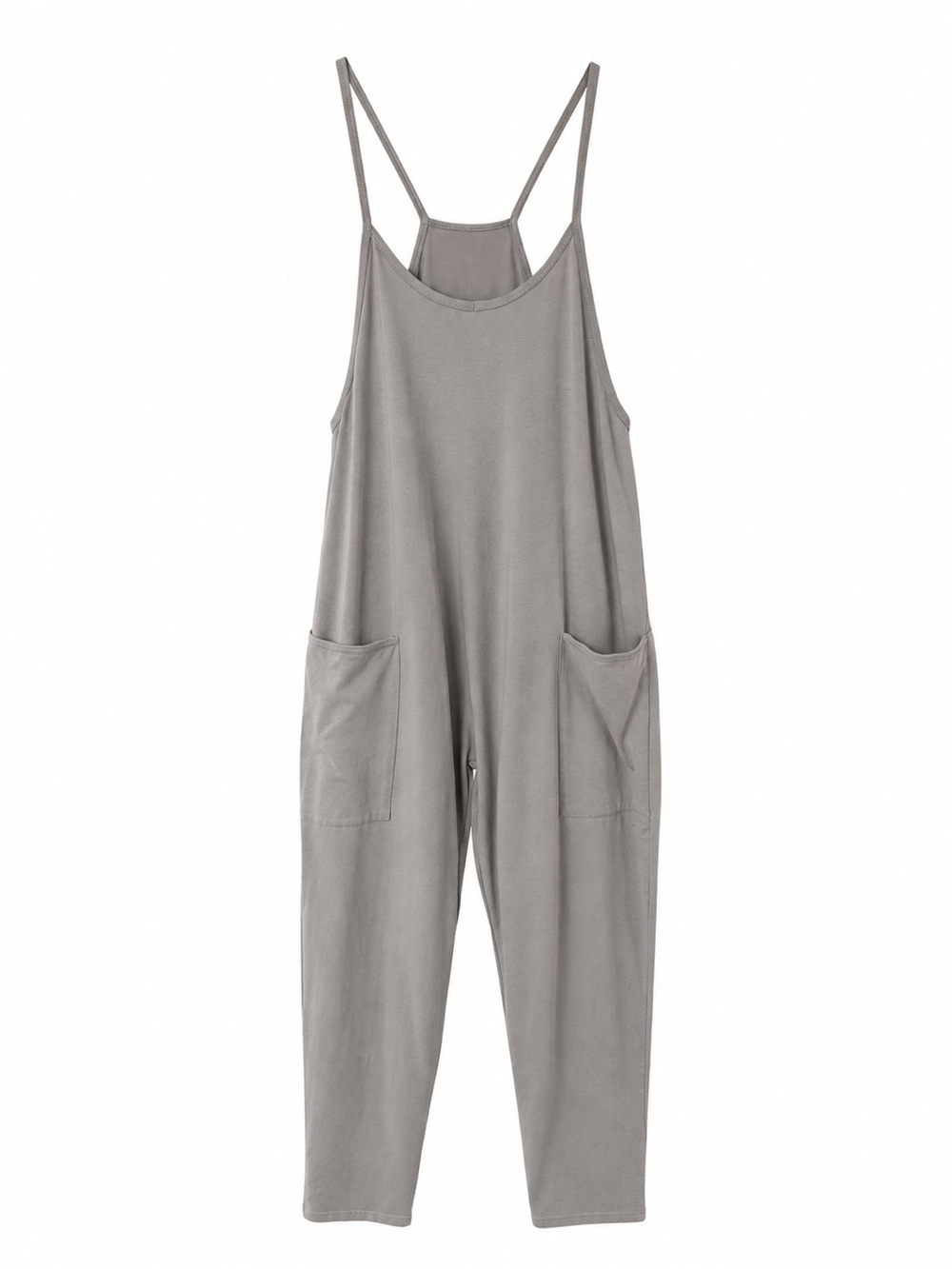 Women's Grey Cotton Strappy Jumpsuit